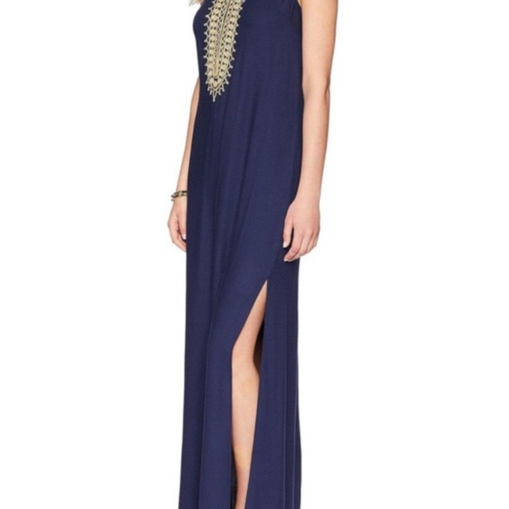 Navy Sleeveless Dress with Gold Embroidery Lilly Pulitzer sz 10 Jane Maxi dress - Picture 3 of 11